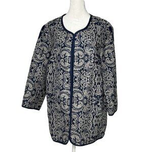 Coldwater Creek NWT Open Front Dress Jacket Business Sz 18 Blue & Gray Pattern